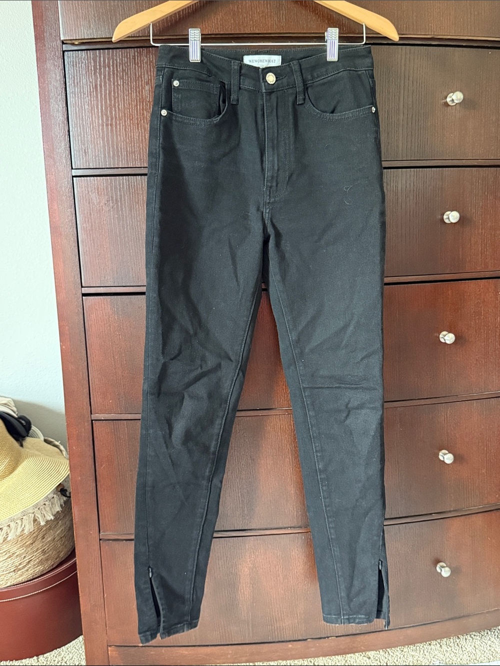 WeWoreWhat Black Skinny Jeans with Ankle Slits